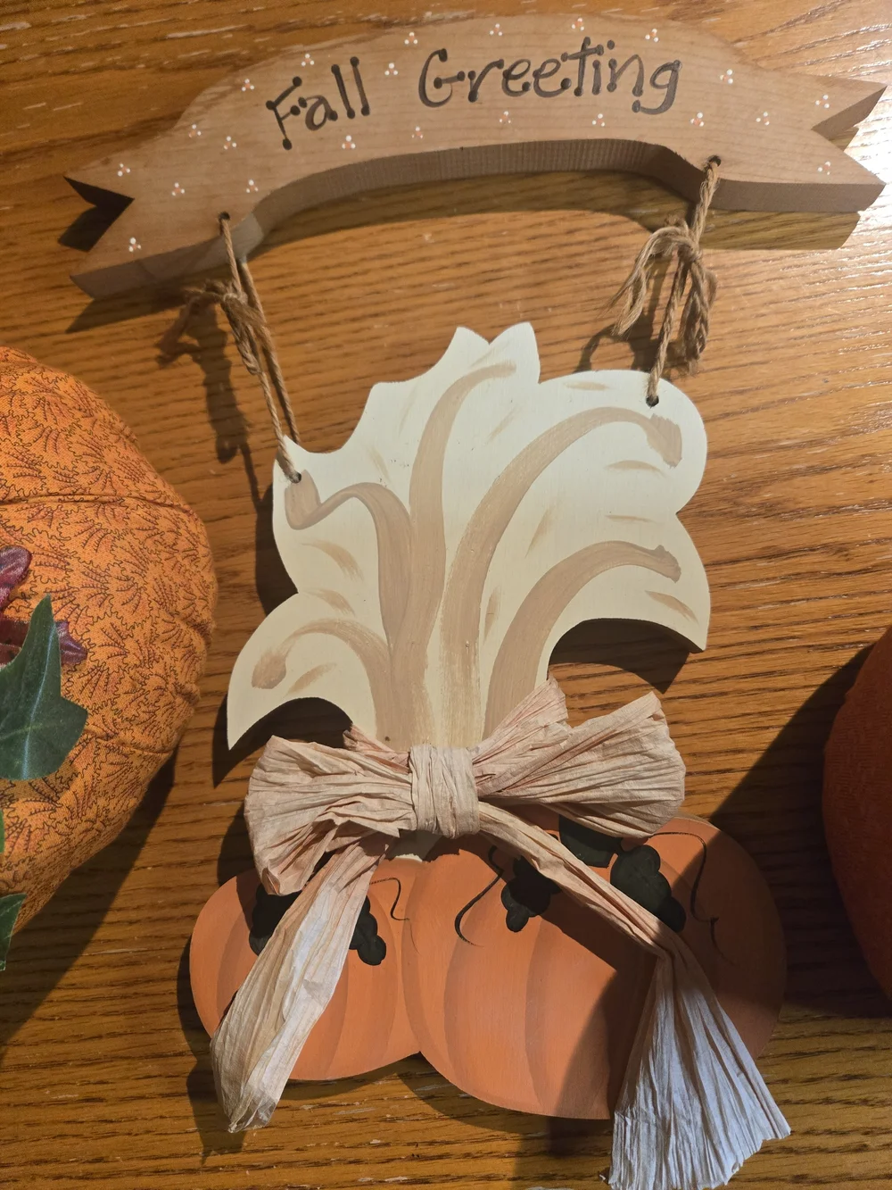 Fall Greeting Pumpkin Door Hanger And Fabric Pumpkins Home Decor